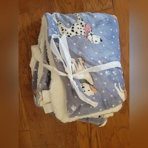 Cozy Puppy Print Sherpa Throw Blanket - Light Blue